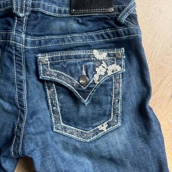 WESTERN - FLORAL RHINESTONE - DARK WASH BOOT CUT JEANS - SIZE 26 - Picture 6 of 8